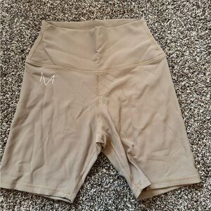 Tan Ribbed Biker Shorts